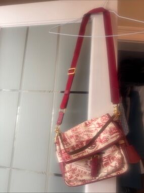 Tory Burch Red and Cream Printed Crossbody Bag